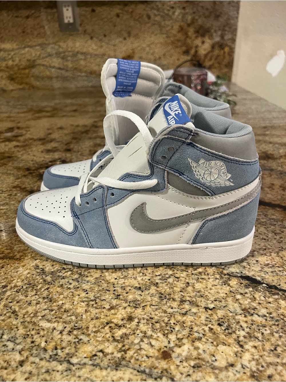 Nike Air Jordan 1 Mid White, Light Blue & Gray